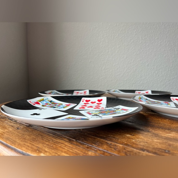 Fitz and Floyd “House of Cards” pattern Fine Porcelain Luncheon Plates Set of 4 - Picture 5 of 10